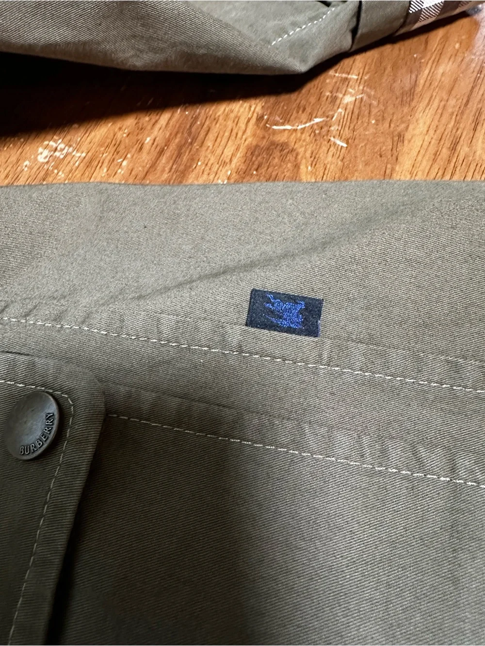 Burberry Olive Green Utility Jacket with Dark Corduroy Collar